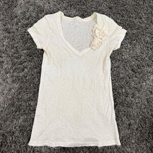 J. Crew V-Neck Top with Floral Detail in Cream, Size S